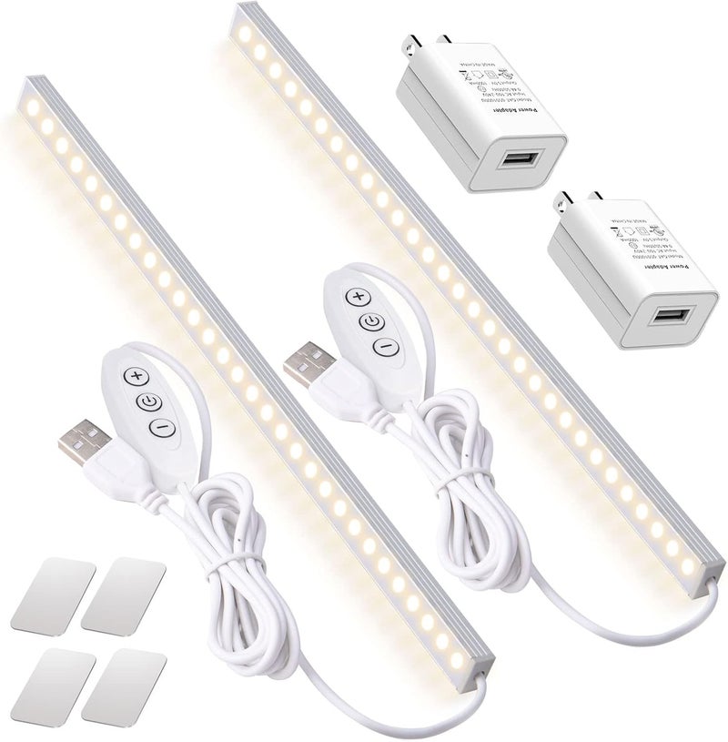 DWEPTU 2Pack LED Under Cabinet Lighting Dimmable Under Cabinet Lights with USB Powered for Closet Light Bar Under Counter Lighting Work Tables Student Dormitory (Include AC Plug) - Image 1